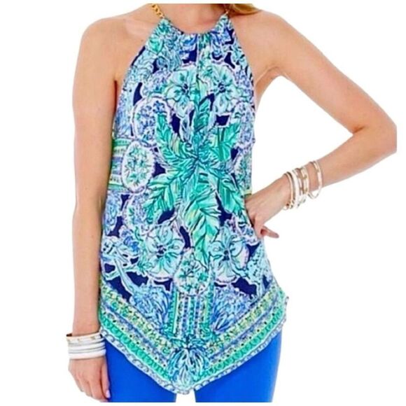 Lilly Pulitzer Tops - Lilly Pulitzer Women's Silk Cabana Halter Chain Top Size Medium Multi Summer